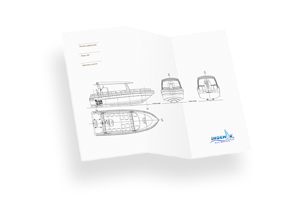RESULTADO DE IMPRESIÓN EN 2D. PLANO 2D IMPRESO EN PAPEL.BUQUE YA REFOMADO. INGEMAR NAVAL ARCHITECTS.