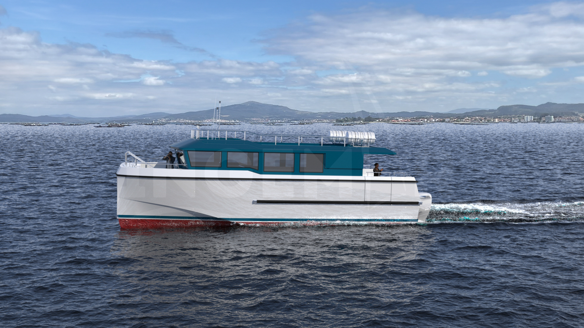 Render del diseño de barco de pasaje diseñado en Ingemar Naval